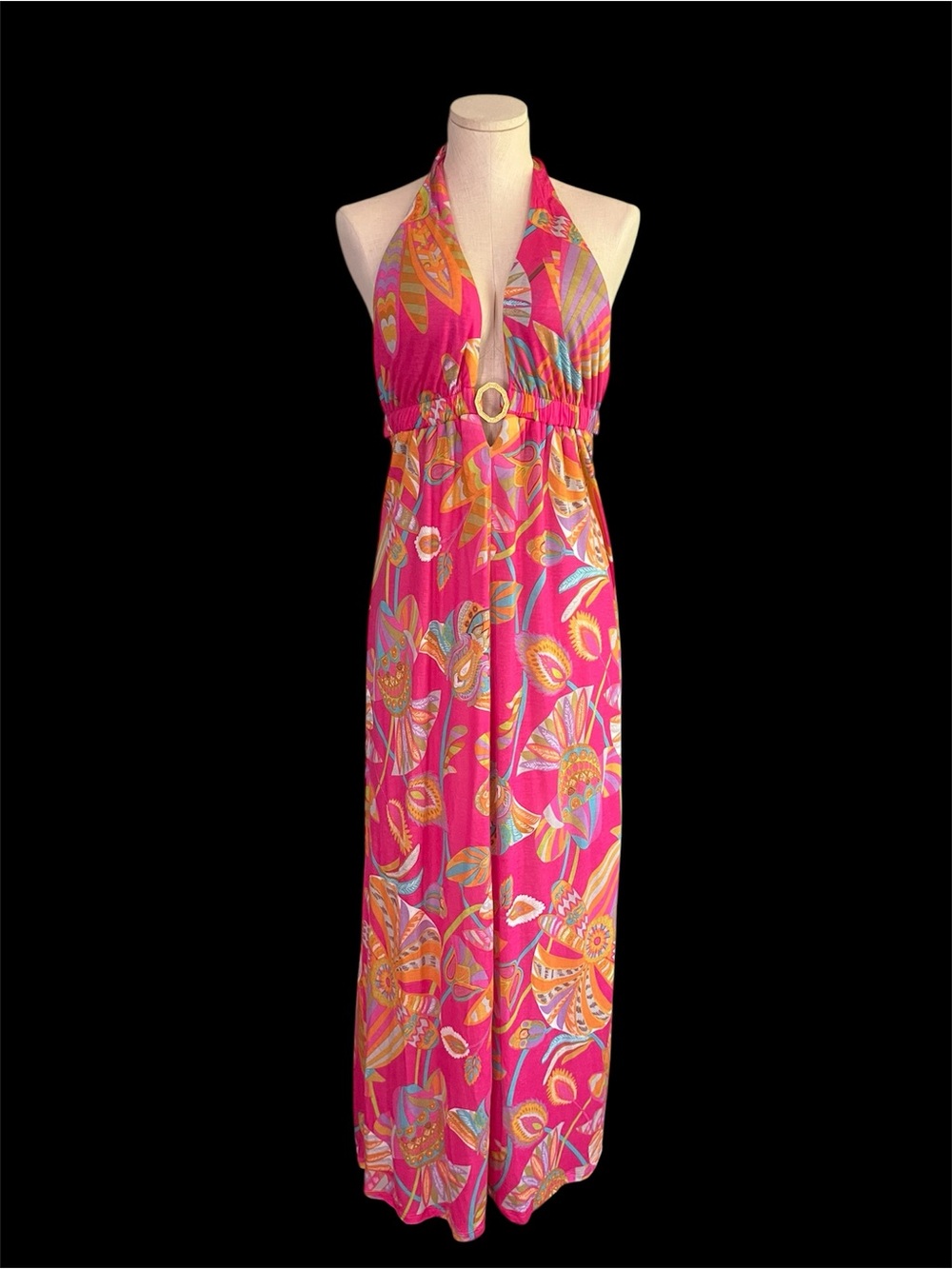 Trina Turk Pink Halter Maxi Dress with Multicolor Floral Print